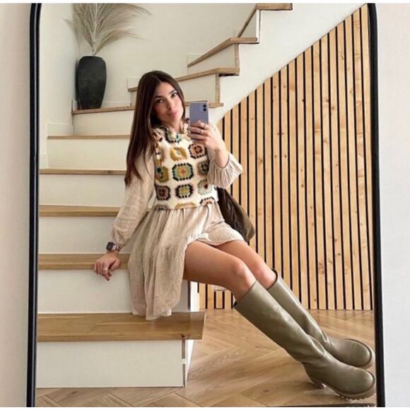 NWT Zara Leather Flat Knee High Boots Size 5 Taupe Sand Minimalist Blogger Fave - Picture 10 of 10